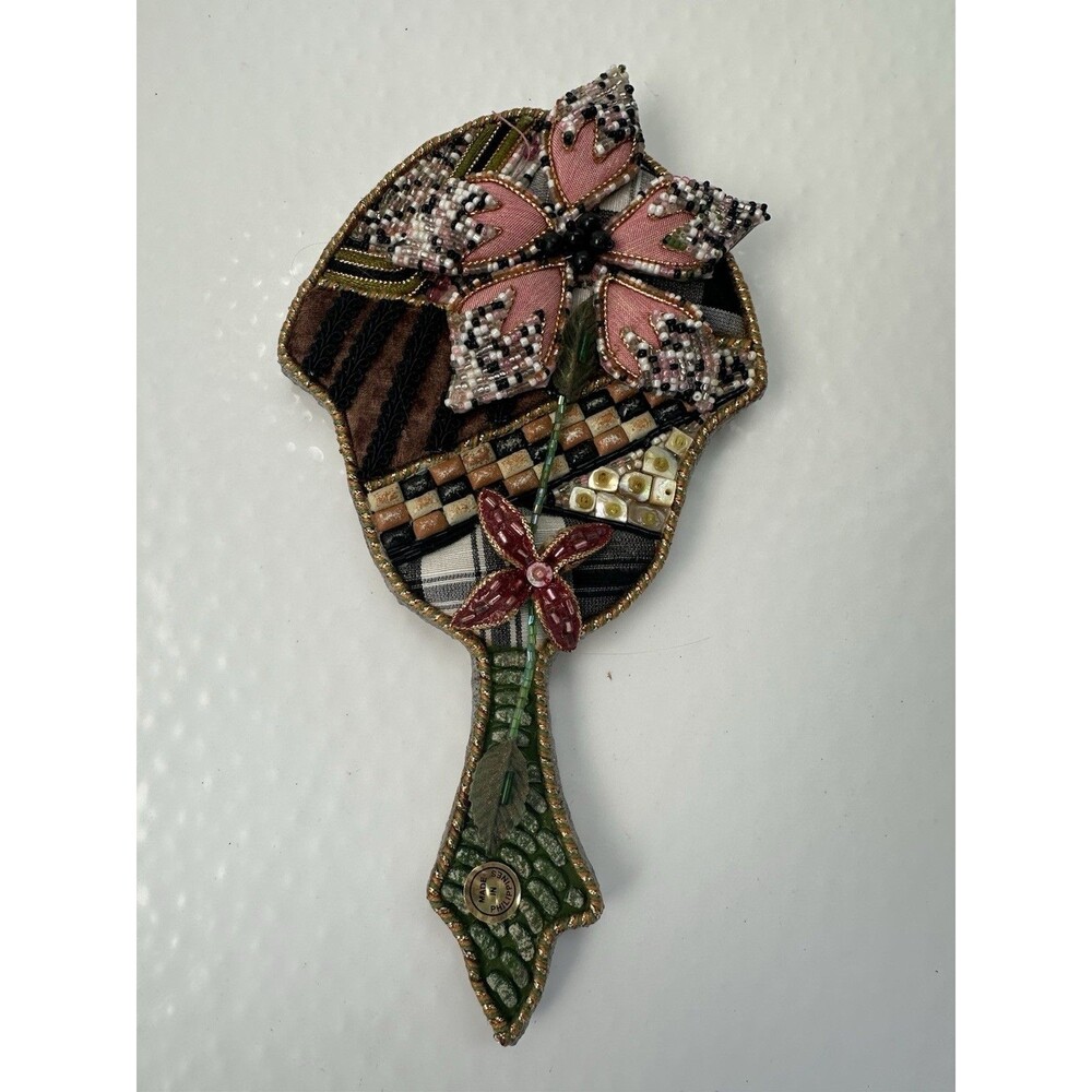 Joan Morris Explosive Beaded Hand Mirror Vintage Retired New Mixed Media